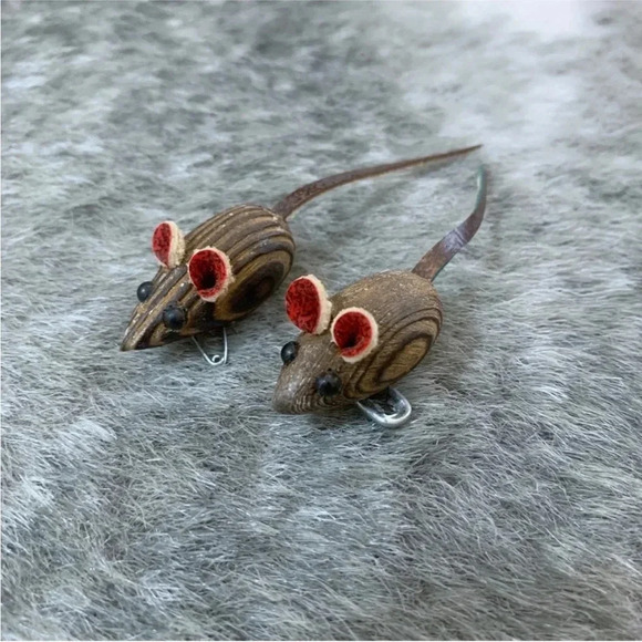 Vintage MCM Mid-Century Modern Wood Mice Brooch Pins - Picture 2 of 8